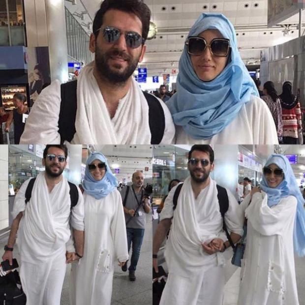 بالصور| التركي مراد يلديريم وزوجته المغربية بملابس الإحرام
