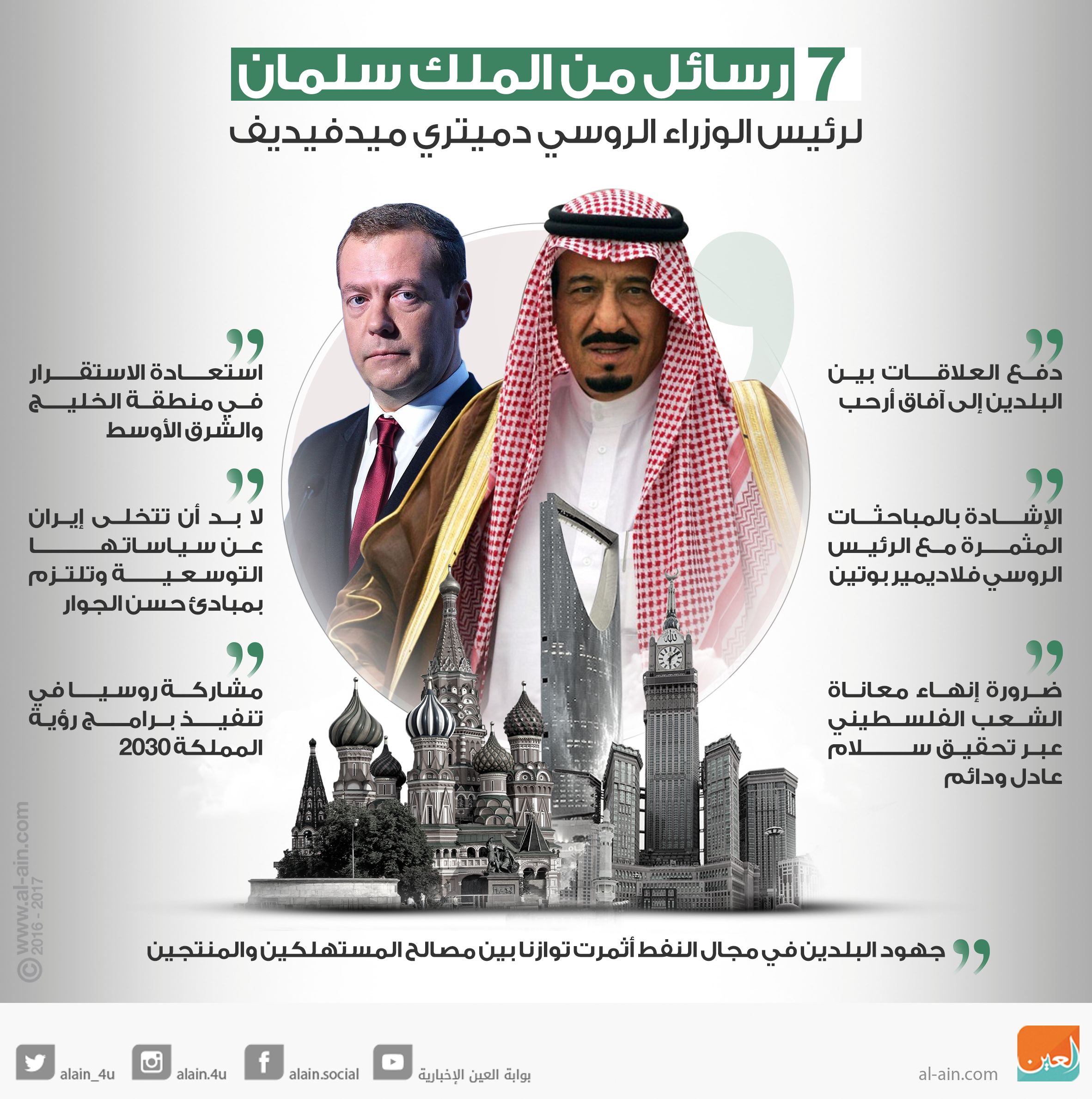 الملك سلمان مع رئيس الوزراء الروسي: على إيران وقف سياستها التوسعية