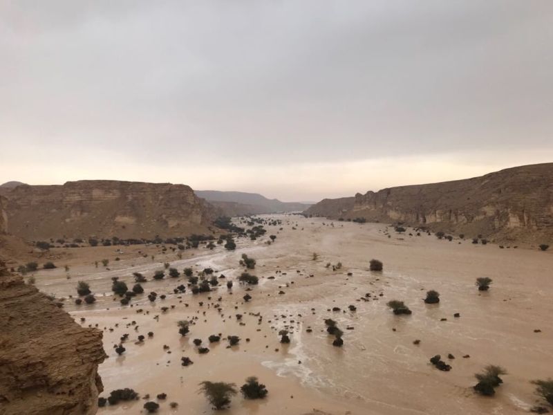 لأول مرة منذ سنوات.. جريان وادي مطعم بسبب مطر الرياض