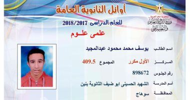 نتيجة الثانوية العامة .. الأول مكرر علمى علوم: سألتحق بكلية الطب البشرى