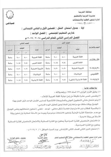 رسمي ومختوم من الوزير “جداول امتحانات نهاية العام 2019” الترم الثاني لمحافظات مصر