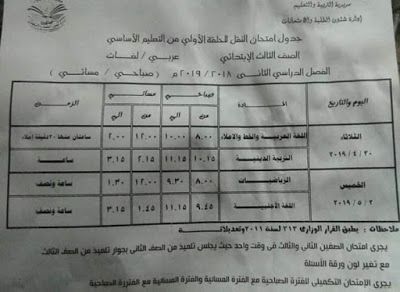 رسمي ومختوم من الوزير “جداول امتحانات نهاية العام 2019” الترم الثاني لمحافظات مصر