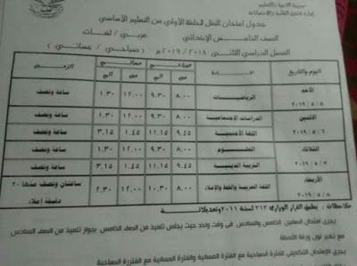 رسمي ومختوم من الوزير “جداول امتحانات نهاية العام 2019” الترم الثاني لمحافظات مصر