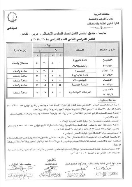 رسمي ومختوم من الوزير “جداول امتحانات نهاية العام 2019” الترم الثاني لمحافظات مصر