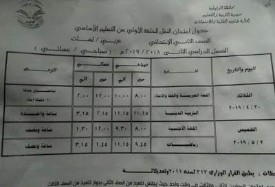 رسمي ومختوم من الوزير “جداول امتحانات نهاية العام 2019” الترم الثاني لمحافظات مصر