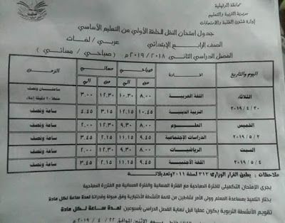 رسمي ومختوم من الوزير “جداول امتحانات نهاية العام 2019” الترم الثاني لمحافظات مصر
