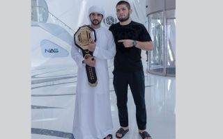 الامارات | بالصور: حمدان بن محمد يستقبل المصارع العالمي محمدوف