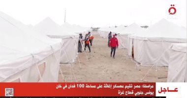 1050 خيمة بإعاشة كاملة على مساحة 100 فدان بمعسكر إغاثة أقامته مصر بخان يونس
