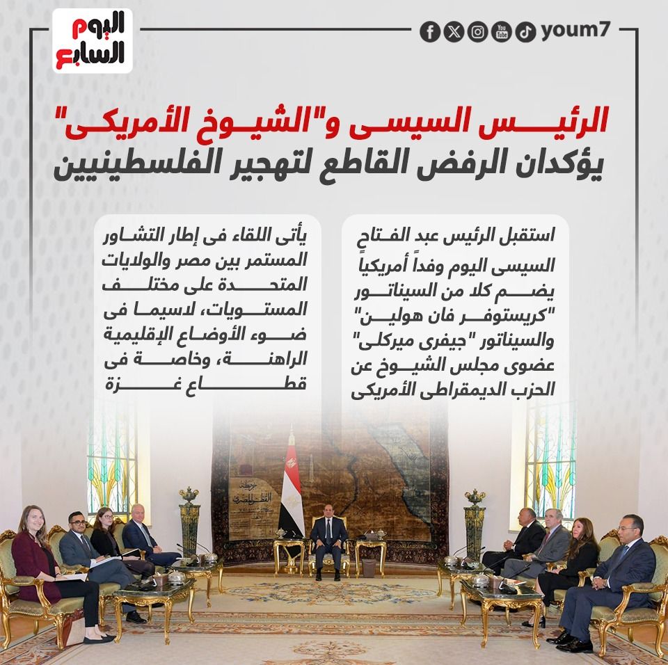 الرئيس السيسى و"الشيوخ الأمريكى" يؤكدان رفض تهجير الفلسطينيين (إنفوجراف)
