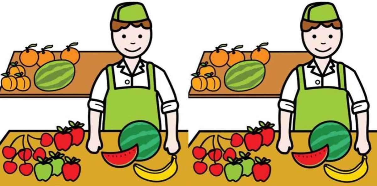 تراند اليوم : لغز اكتشاف الاختلاف.. استخدم عينك الحادة لتكتشف 3 اختلافات بين صور بائع الفاكهة في 11 ثانية