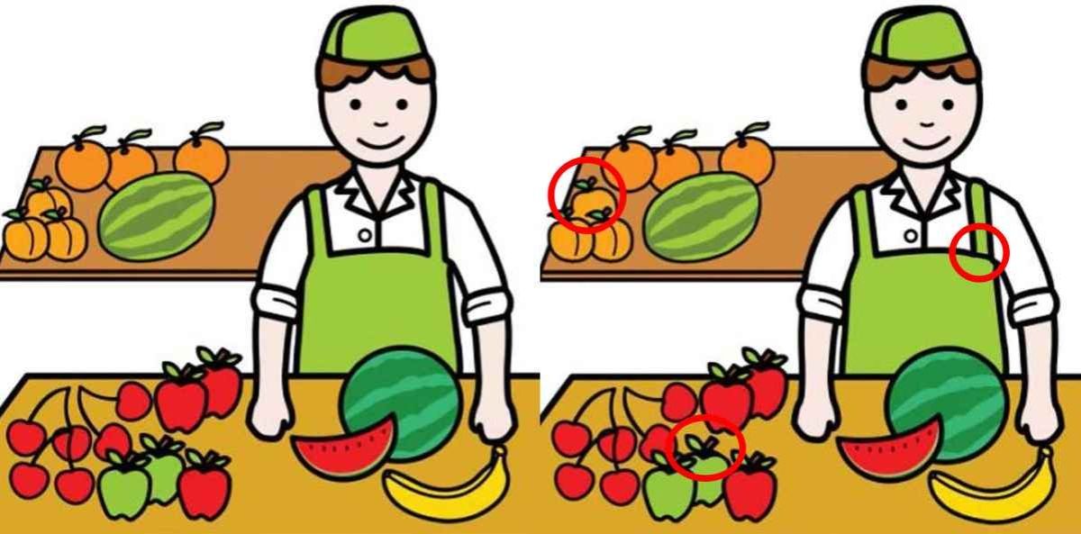 تراند اليوم : لغز اكتشاف الاختلاف.. استخدم عينك الحادة لتكتشف 3 اختلافات بين صور بائع الفاكهة في 11 ثانية