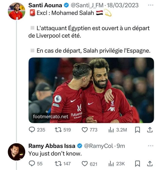"سيترك ليفربول من أجل إسبانيا".. وكيل صلاح يرد على تغريدة عمرها ٩ أشهر