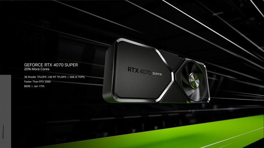 تكنولوجيا: Nvidia تطلق كرت الشاشة GeForce RTX 4070 Super بزيادة بنسبة 22% في الأنوية #CES2024