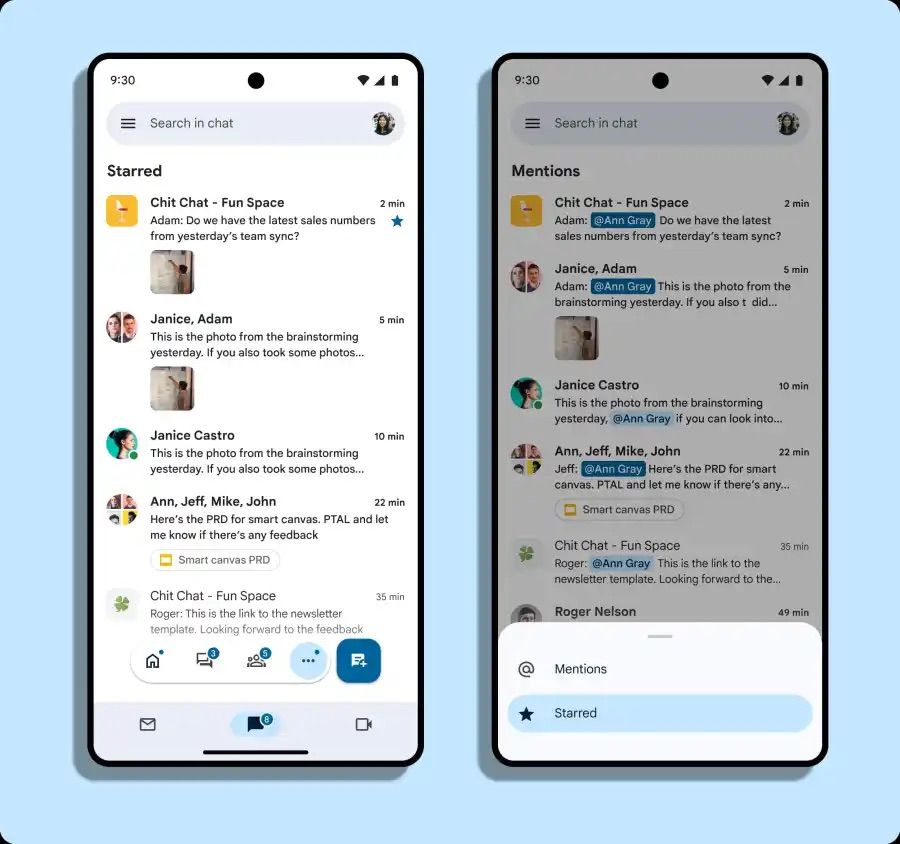 تكنولوجيا: إضافة زر جديد على الشريط العائم الجديد في تطبيق Google Chat