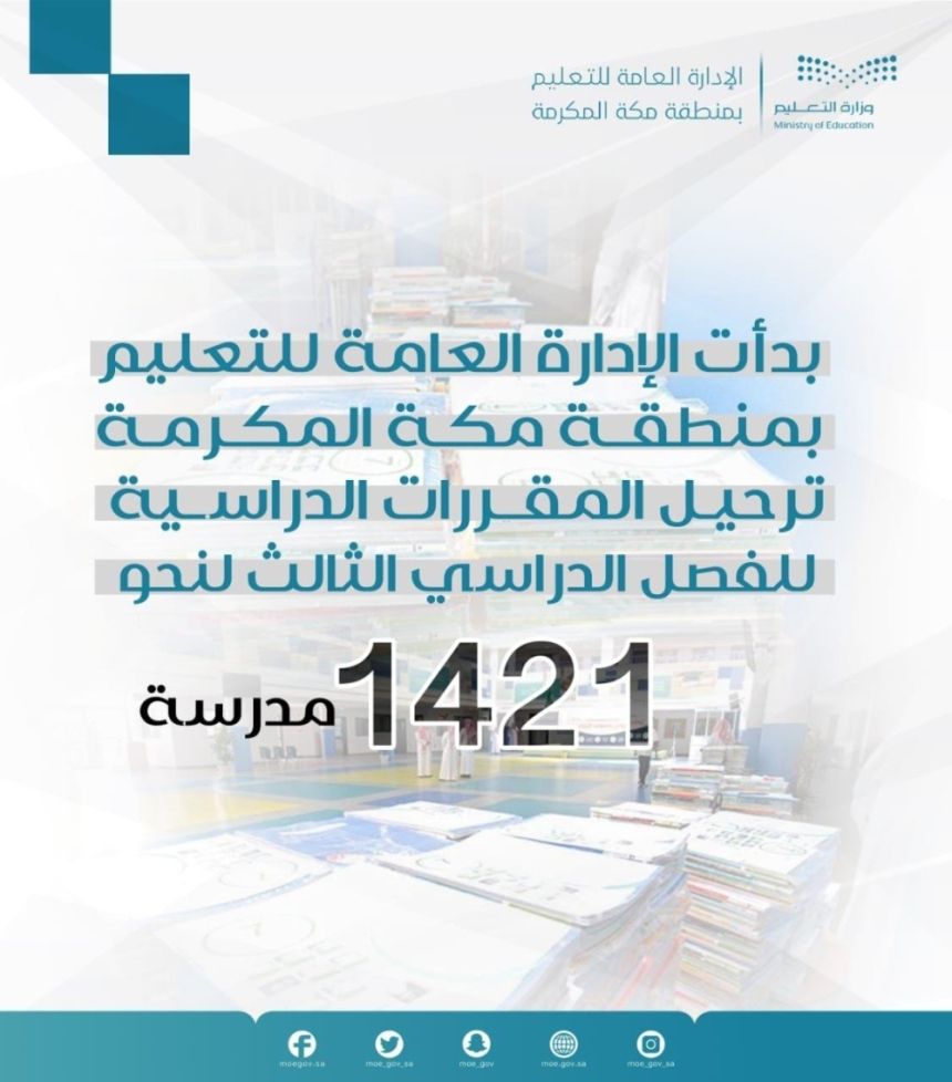 ترحيل مقررات الفصل الدراسي الثالث لـ1421 مدرسة بمكة