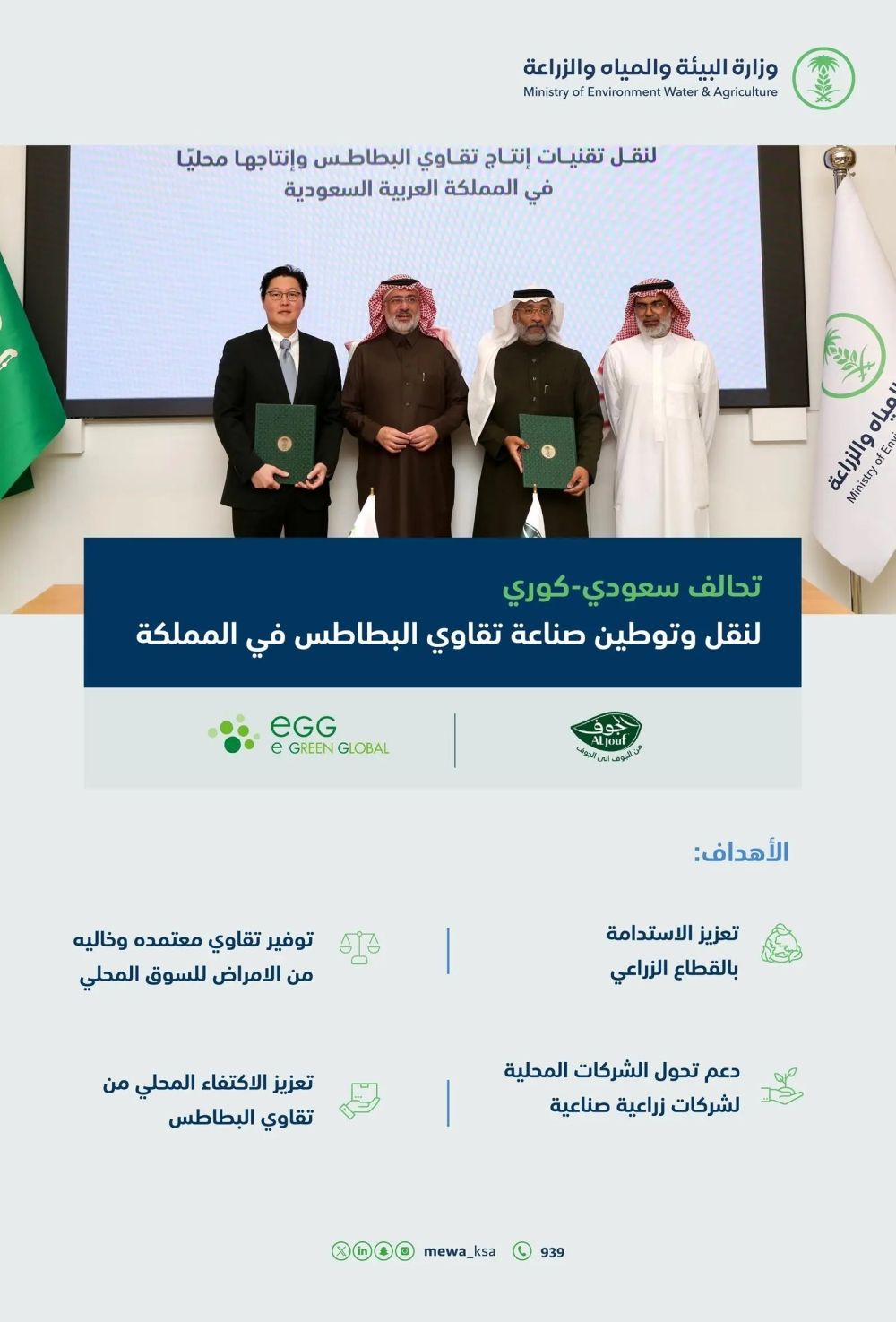 تحالف سعودي-كوري لنقل وتوطين تقنيات إنتاج تقاوي البطاطس بالمملكة