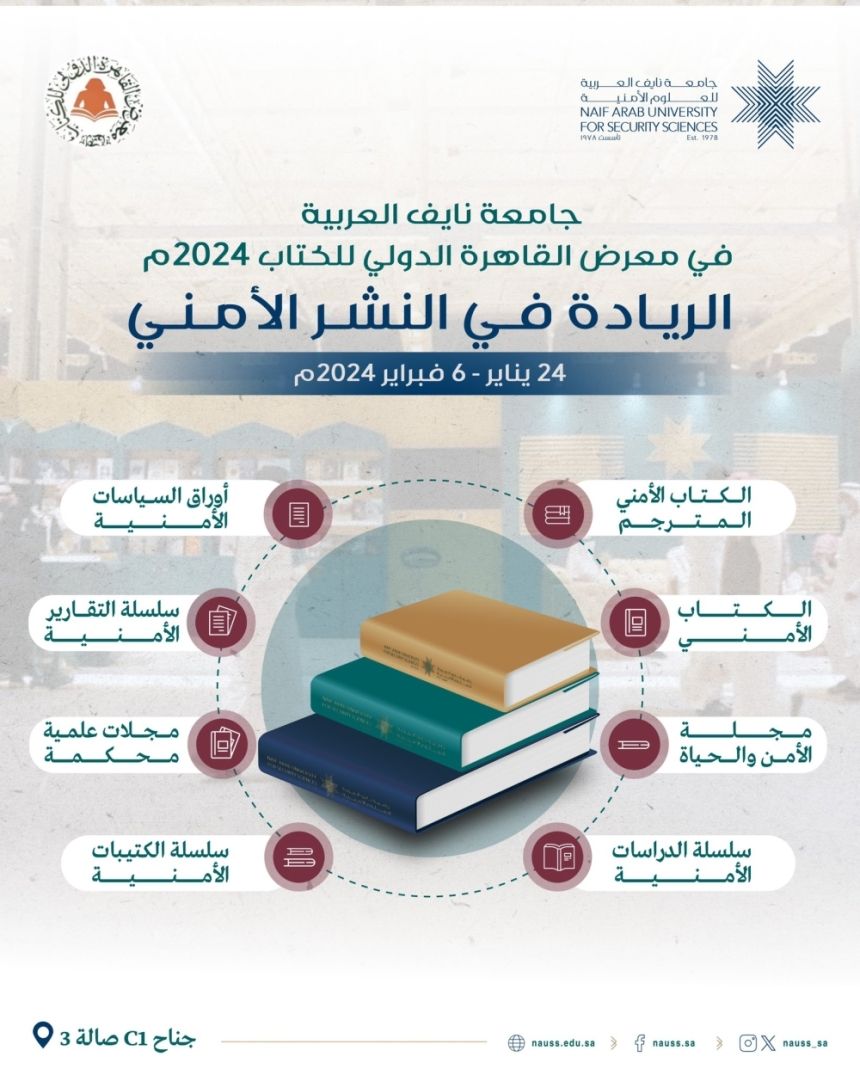 جامعة نايف للعلوم الأمنية تثري معرض القاهرة للكتاب بأكثر من 700 إصدار