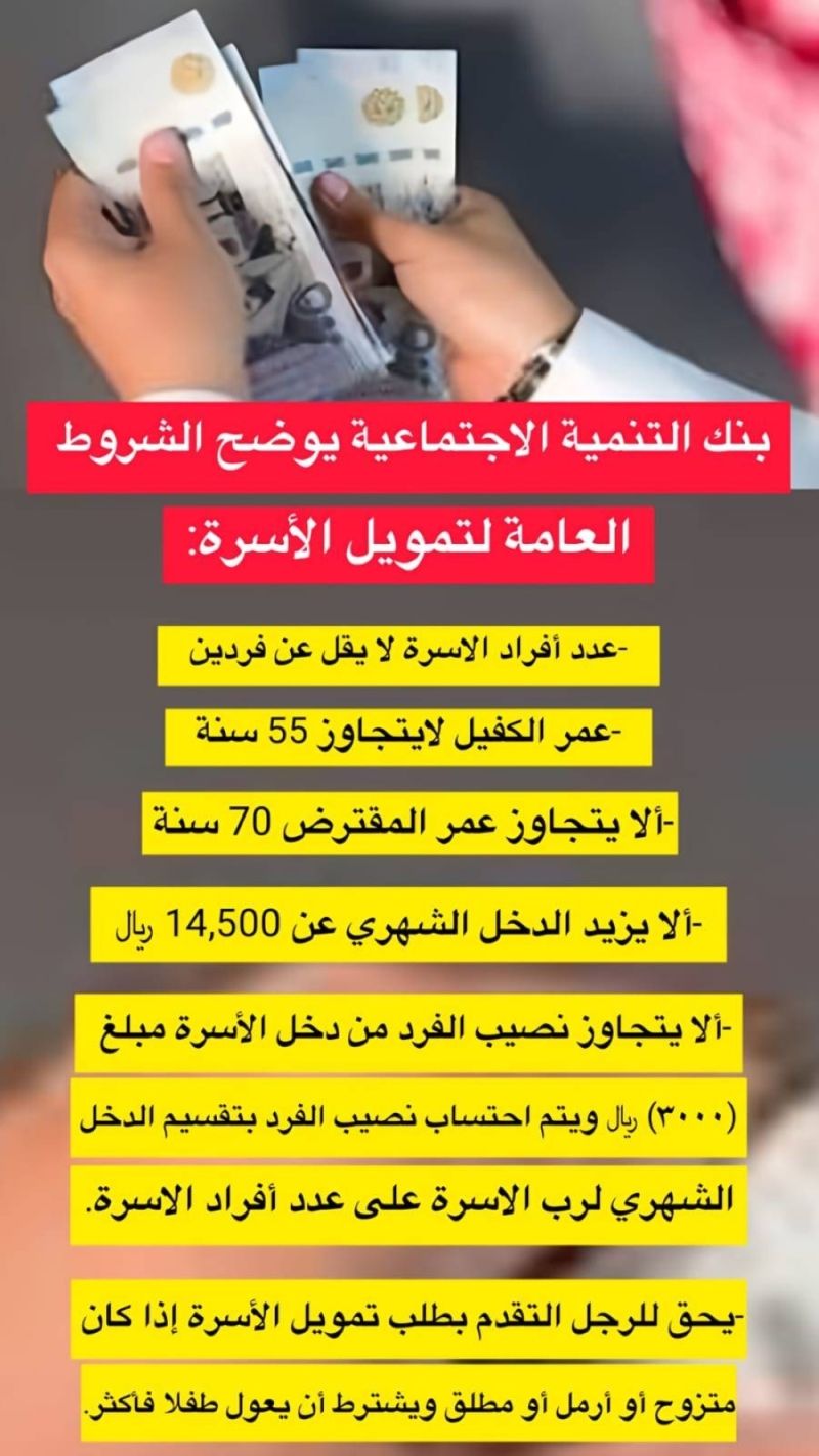 تراند اليوم : بنك التنمية الاجتماعية يكشف عن 6 شروط لتمويل الأسرة
