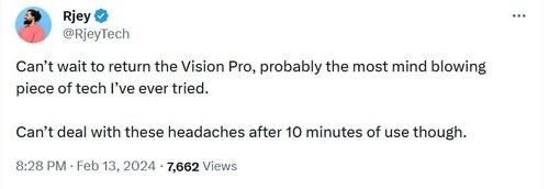 تكنولوجيا: بعض مستخدمي Vision Pro يسترجعون النظارة الذكية لأنها اتعبتهم جسديًا