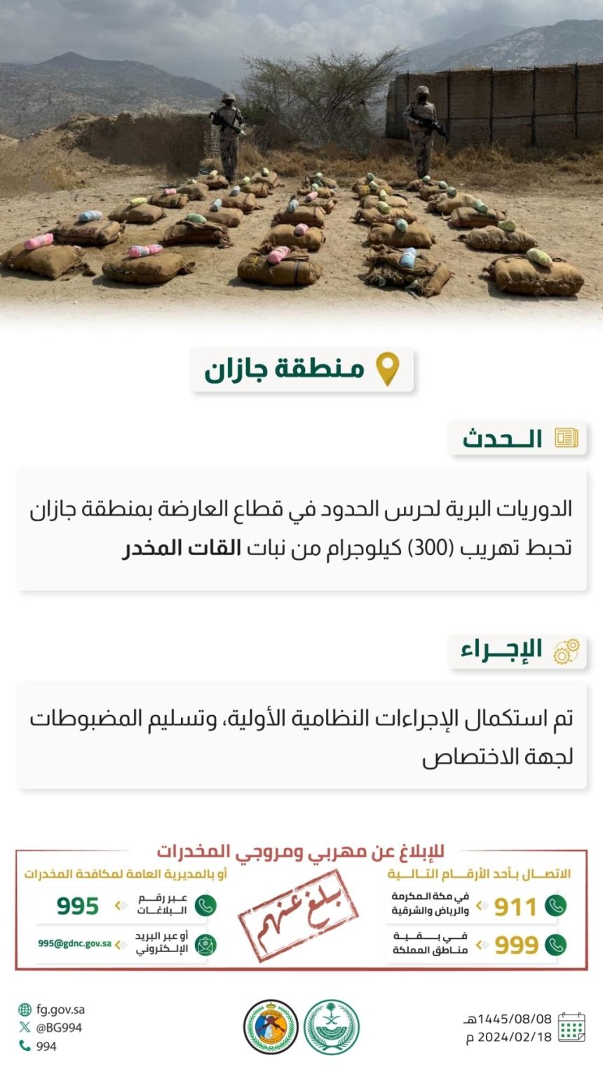 إحباط تهريب وترويج أكثر من 300 كجم من المخدرات في منطقتين