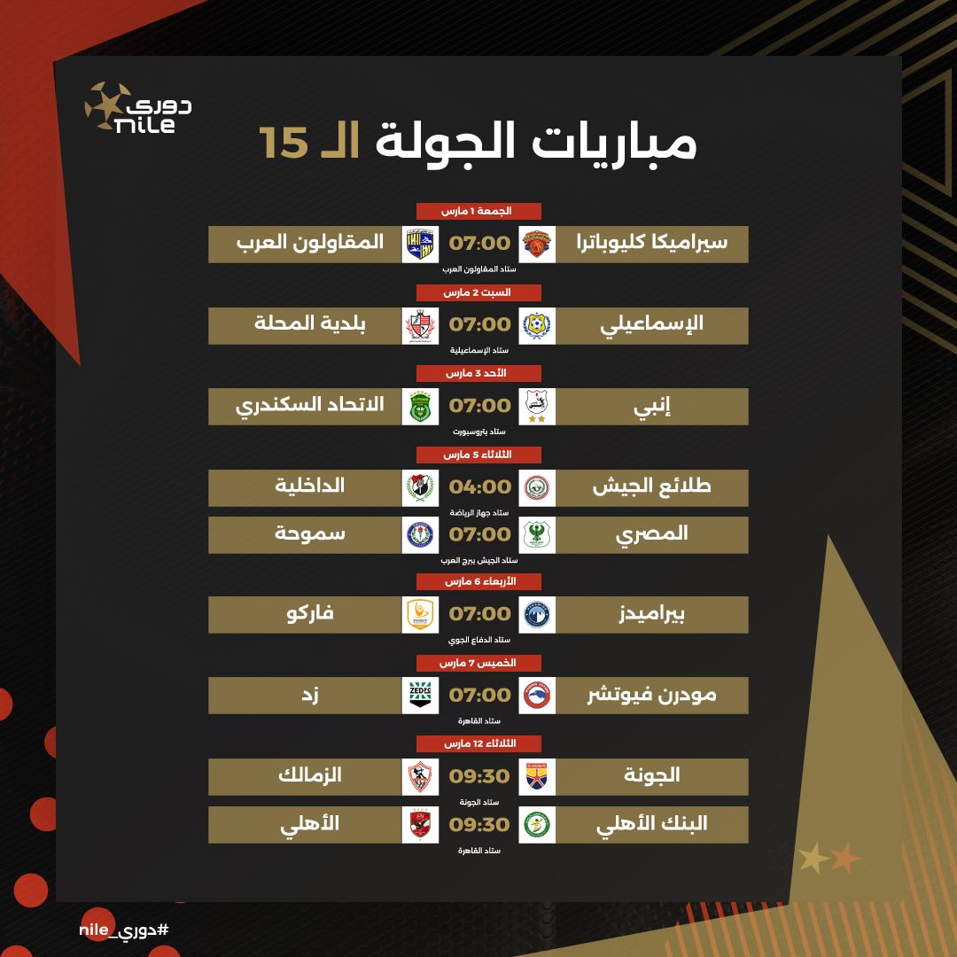 جدول ومواعيد مباريات الدور الثاني ومؤجلات الدوري المصري