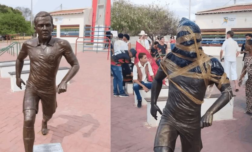 بعد ادانته باغتصاب فتاة.. تغطية تمثال داني ألفيش بأكياس القمامة (صورة)