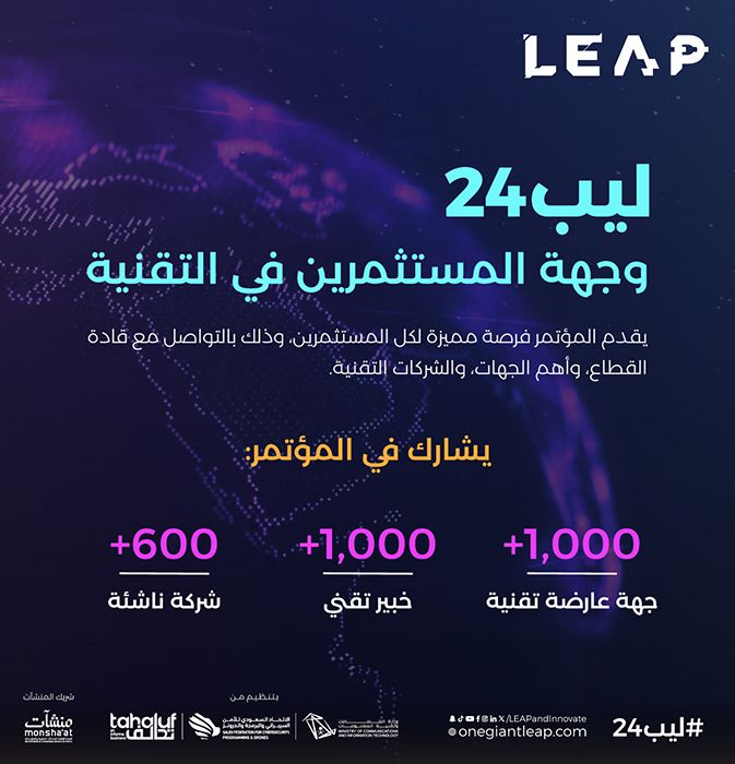 تكنولوجيا: أهم المستثمرين بالتقنية يشاركون في النسخة الثالثة من ليب.. وجوائز تتعدى 1,000,000 دولار للشركات الناشئة