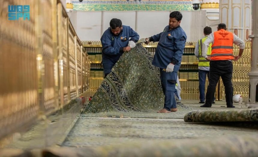 شؤون المسجد النبوي تهيئ الروضة الشريفة لاستقبال شهر رمضان