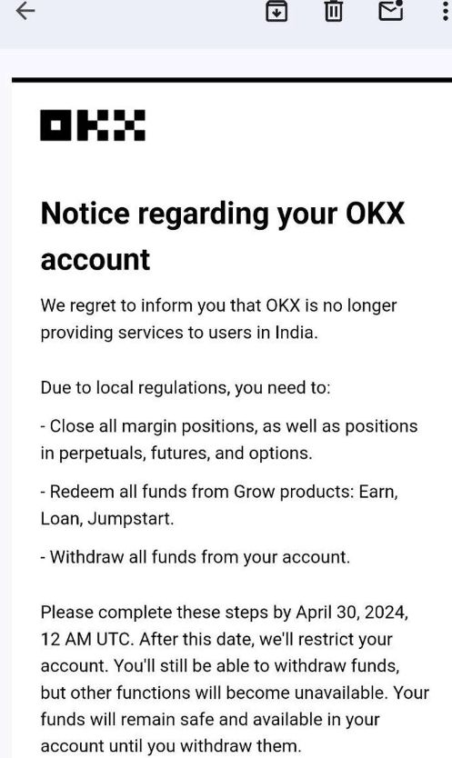 منصة تداول العملات الرقمية OKX تغلق خدماتها في الهند!