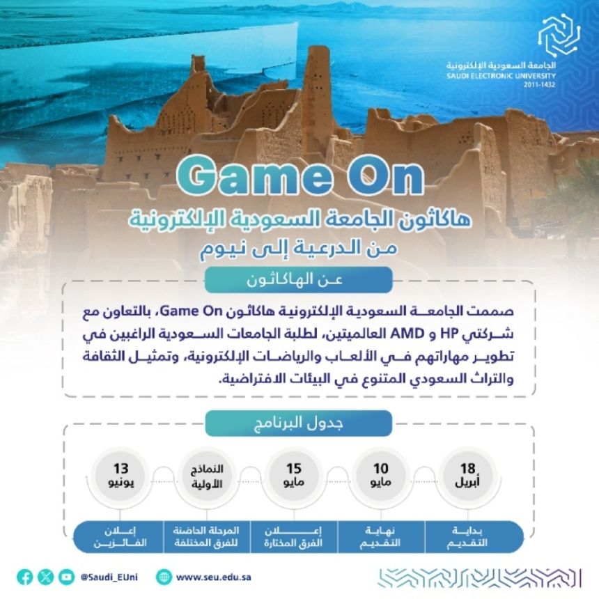 الجامعة السعودية الإلكترونية تطلق هاكاثون "game on من الدرعية إلى نيوم"