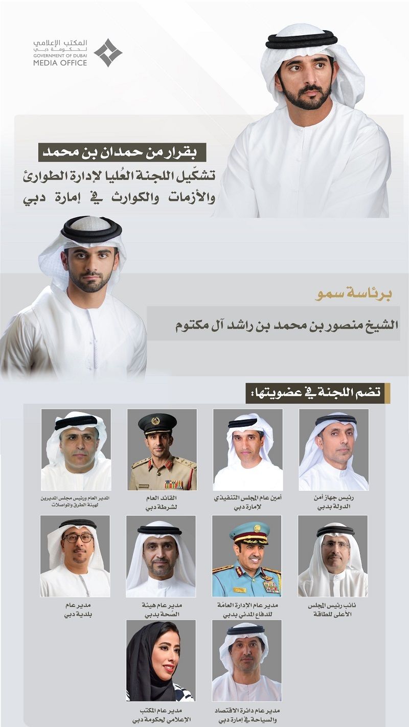 الامارات | بقرار من حمدان بن محمد.. تشكيل اللجنة العُليا لإدارة الطوارئ والأزمات والكوارث في إمارة دبي