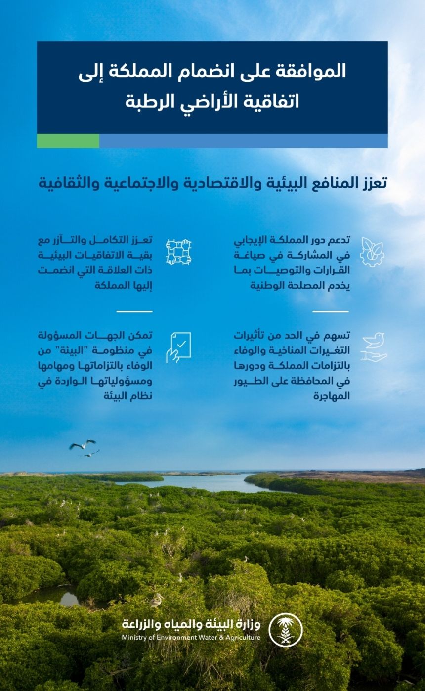 "البيئة": انضمام المملكة لاتفاقية الأراضي الرطبة يعزز المنافع البيئية والاقتصادية
