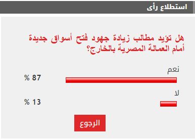 87% من القراء يطالبون بتكثيف جهود فتح أسواق جديدة للعمالة المصرية بالخارج
