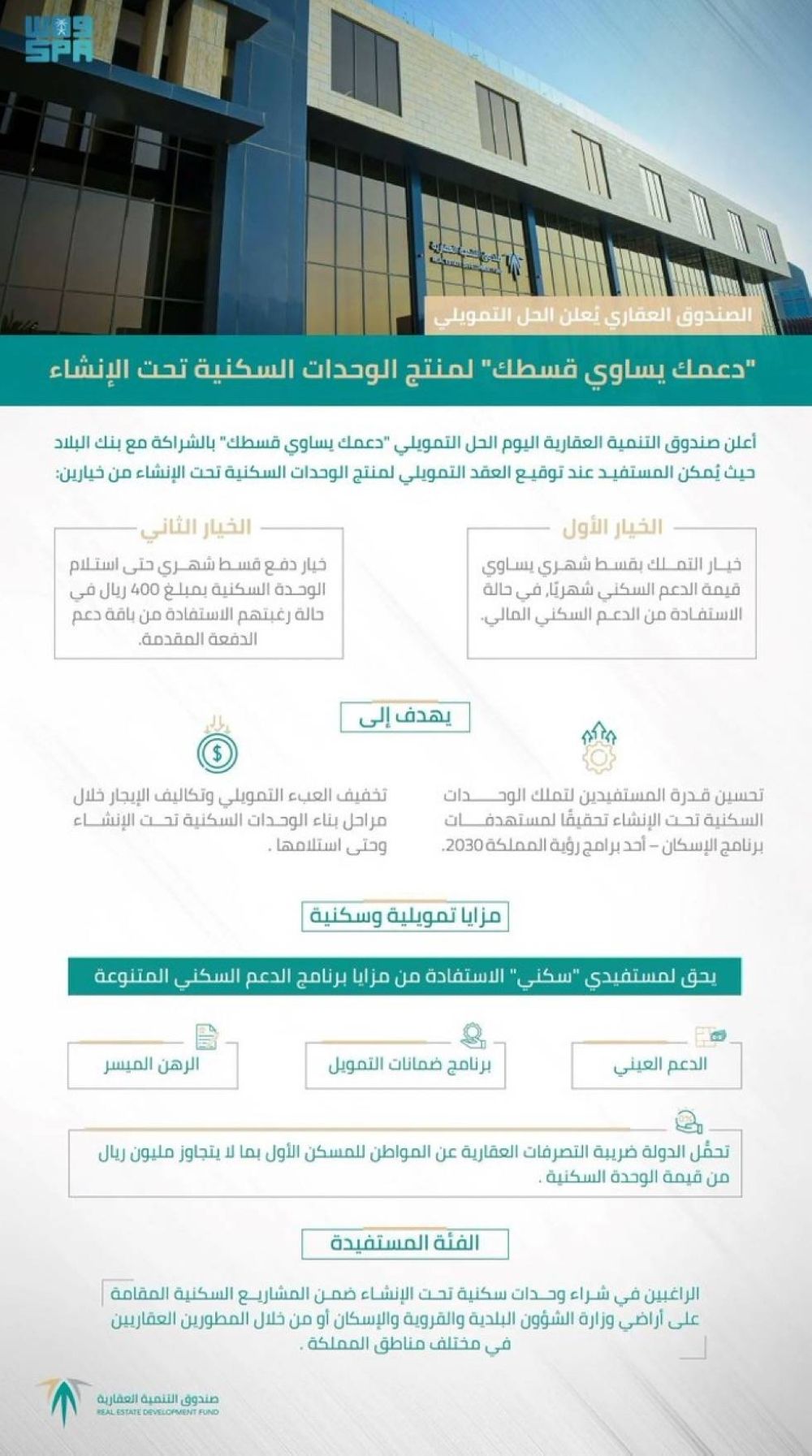 "الصندوق العقاري" يُعلن الحل التمويلي "دعمك يساوي قسطك"