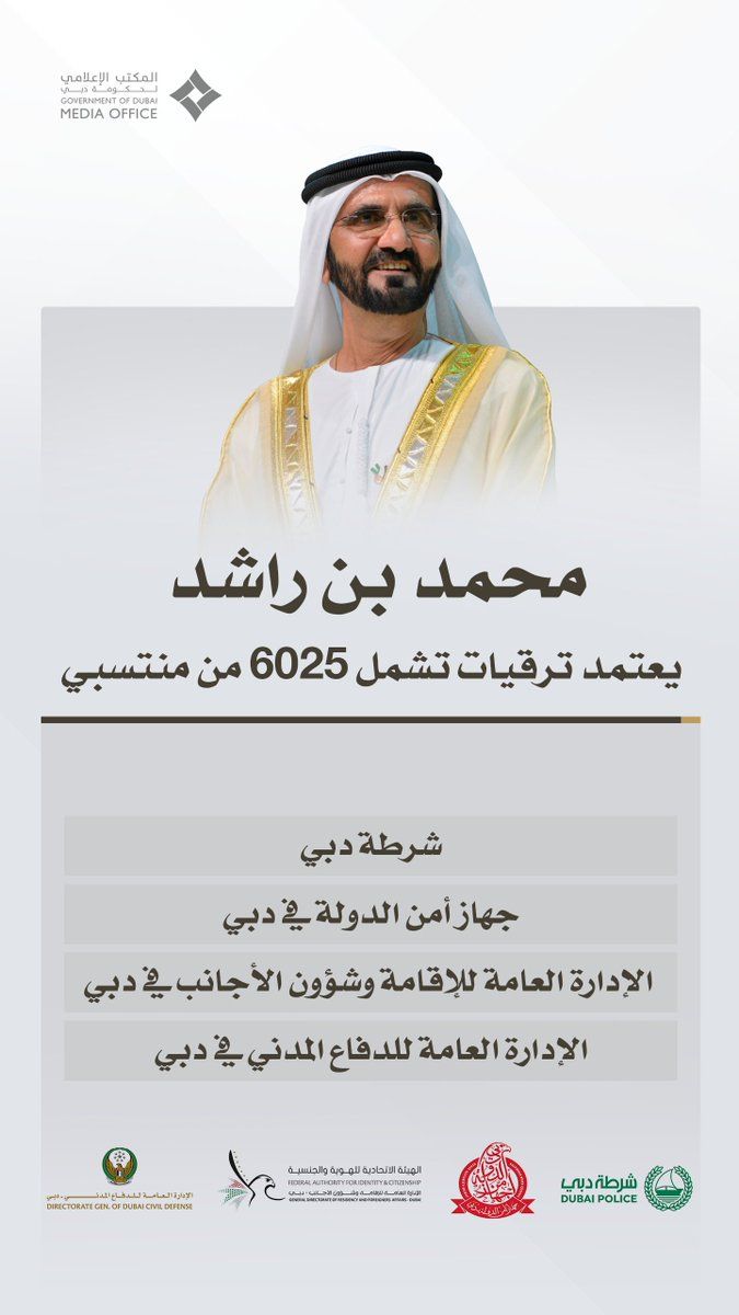 الامارات | محمد بن راشد يصدر قرارات بترقية 6025 من العسكريين في دبي