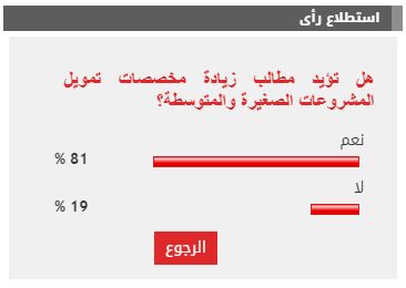 %81 من القراء يطالبون بزيادة مخصصات تمويل المشروعات الصغيرة والمتوسطة