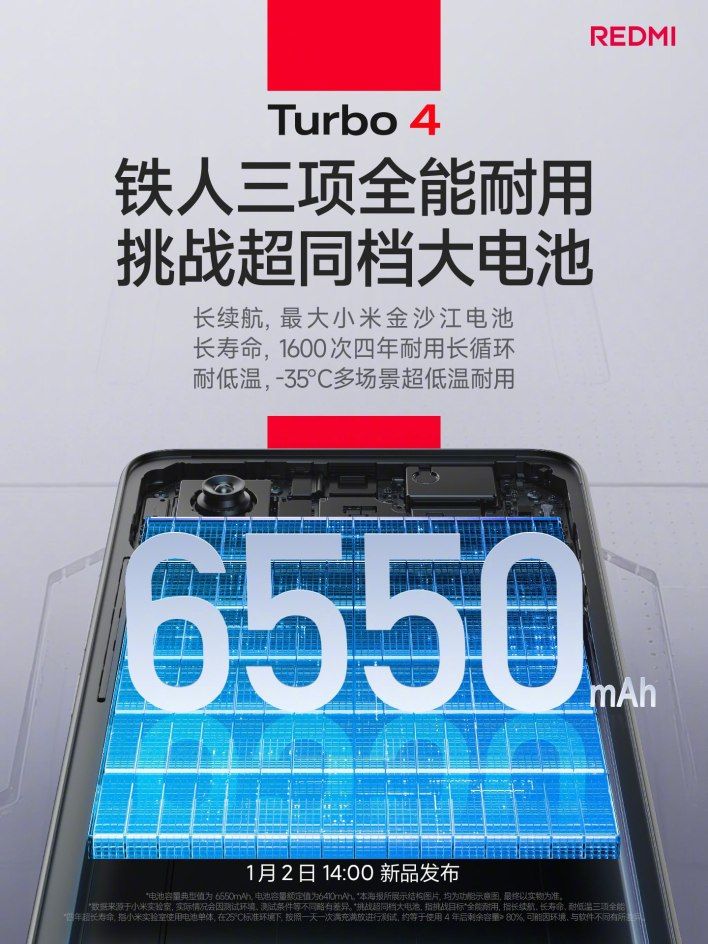 تكنولوجيا: Redmi Turbo 4 يقدم بطارية 6550 مللي أمبير مع ضمان 5 سنوات