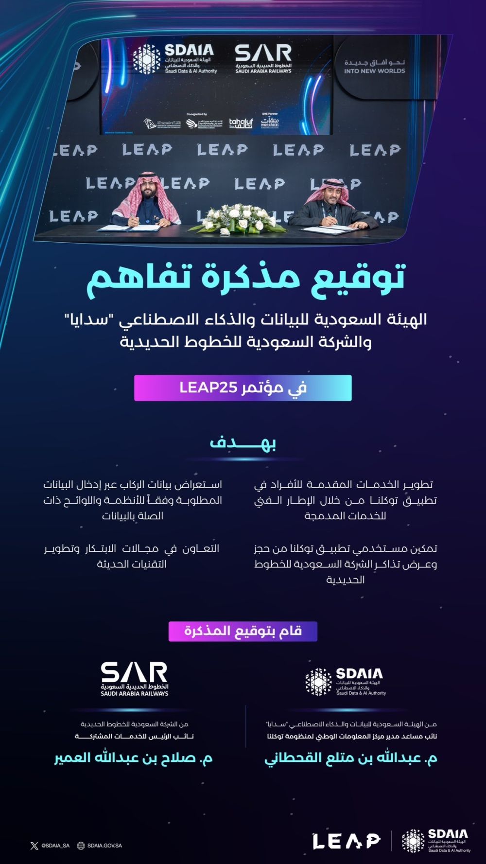 تشمل التعاون عدة مجالات.. توقيع مذكرة تفاهم بين "سدايا" و"سار"