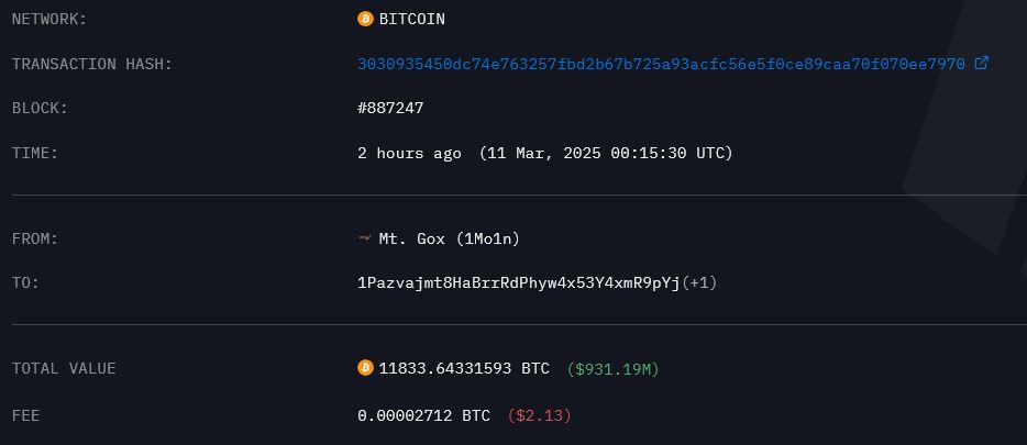 'Mt. Gox' تًجري عملية تحويل بقيمة 900 مليون دولار مع وصول البيتكوين إلى 76 ألف دولار