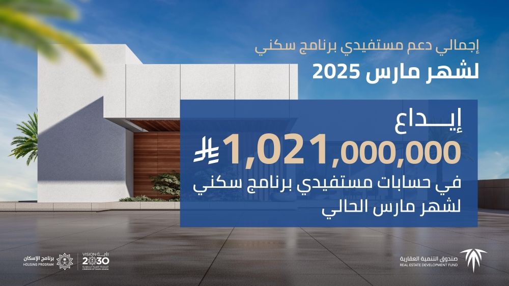 «الصندوق العقاري»: مليار ريال في حسابات مستفيدي «سكني» لشهر مارس