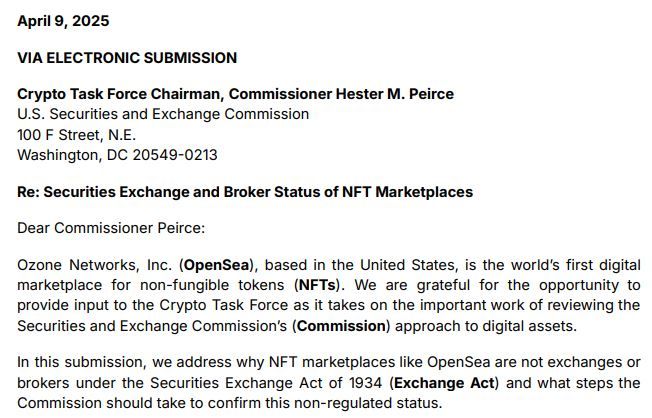 'OpenSea' تحثّ هيئة الأوراق المالية الأمريكية على استثناء أسواق الـ 'NFT' من نطاق تنظيمها