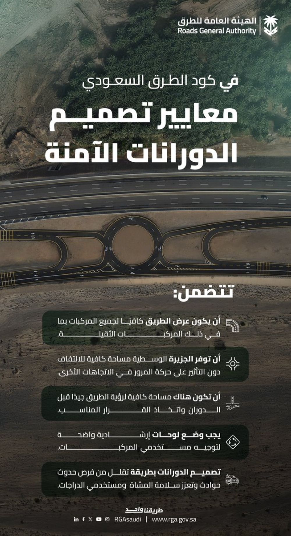 5 عوامل.. "هيئة الطرق" تكشف عن معايير تصميم "الدورانات" الآمنة