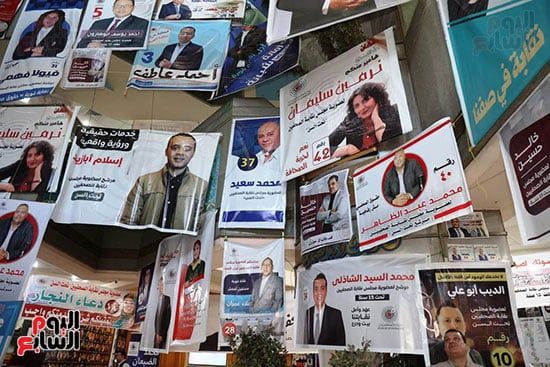 لافتات المرشحين تزين عبد الخالق ثروت.. توافد الصحفيين للمشاركة فى الانتخابات.. صور