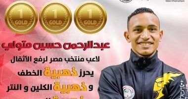 عبد الرحمن حسين يحصد 3 ذهبيات وزن 73 كجم ببطولة العالم للأثقال فى بيرو