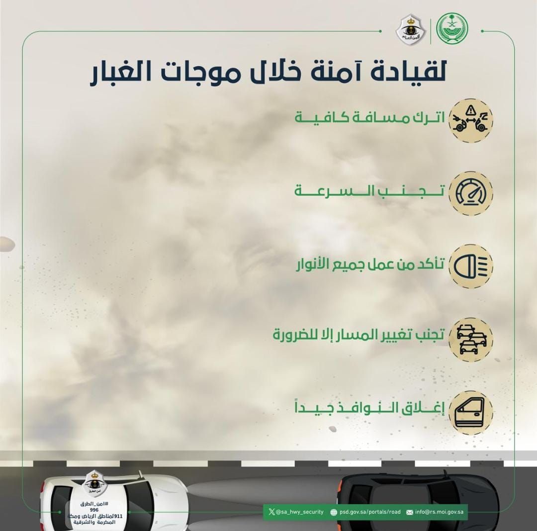 أمن الطرق يحدد 5 تعليمات للقيادة الآمنة في العواصف الترابية.. صورة
