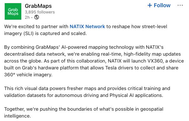 شركة Grab السنغافورية تتعاون مع مشروع Natix القائم على Solana لإعادة ابتكار تقنيات الخرائط