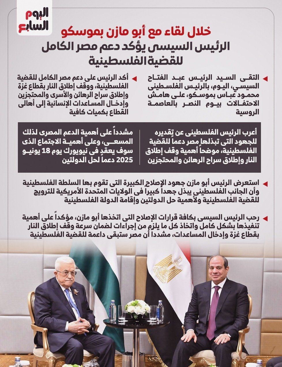 الرئيس السيسى يؤكد دعم مصر الكامل للقضية الفلسطينية.. إنفوجراف