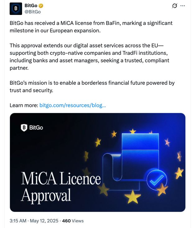 شركة BitGo تحصل على ترخيص MiCA في ألمانيا لتقديم خدمات حفظ الأصول الرقمية