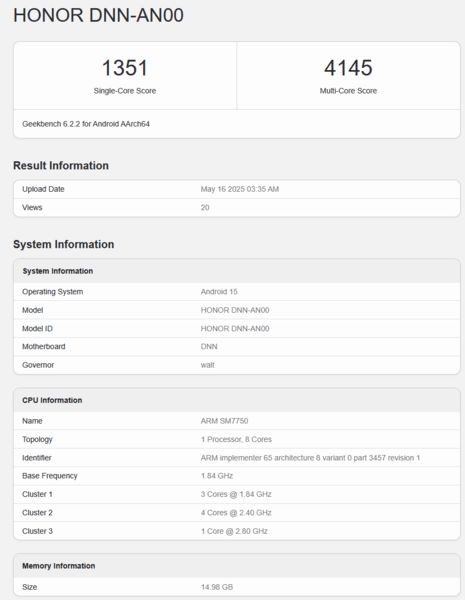تكنولوجيا: معالج Snapdragon 7 Gen 4 يلفت الأنظار بأداء قوي على قاعدة بيانات Geekbench مع إطلاق Honor 400