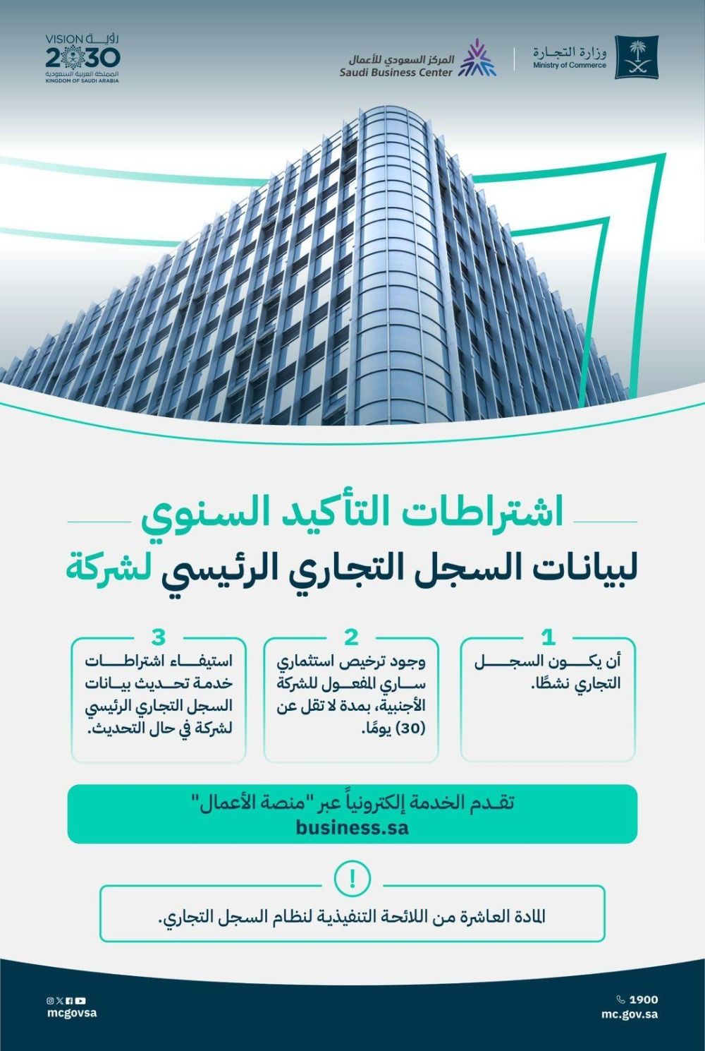 إلكترونيًا.. ما اشتراطات التأكيد السنوي لبيانات السجل التجاري للشركة؟